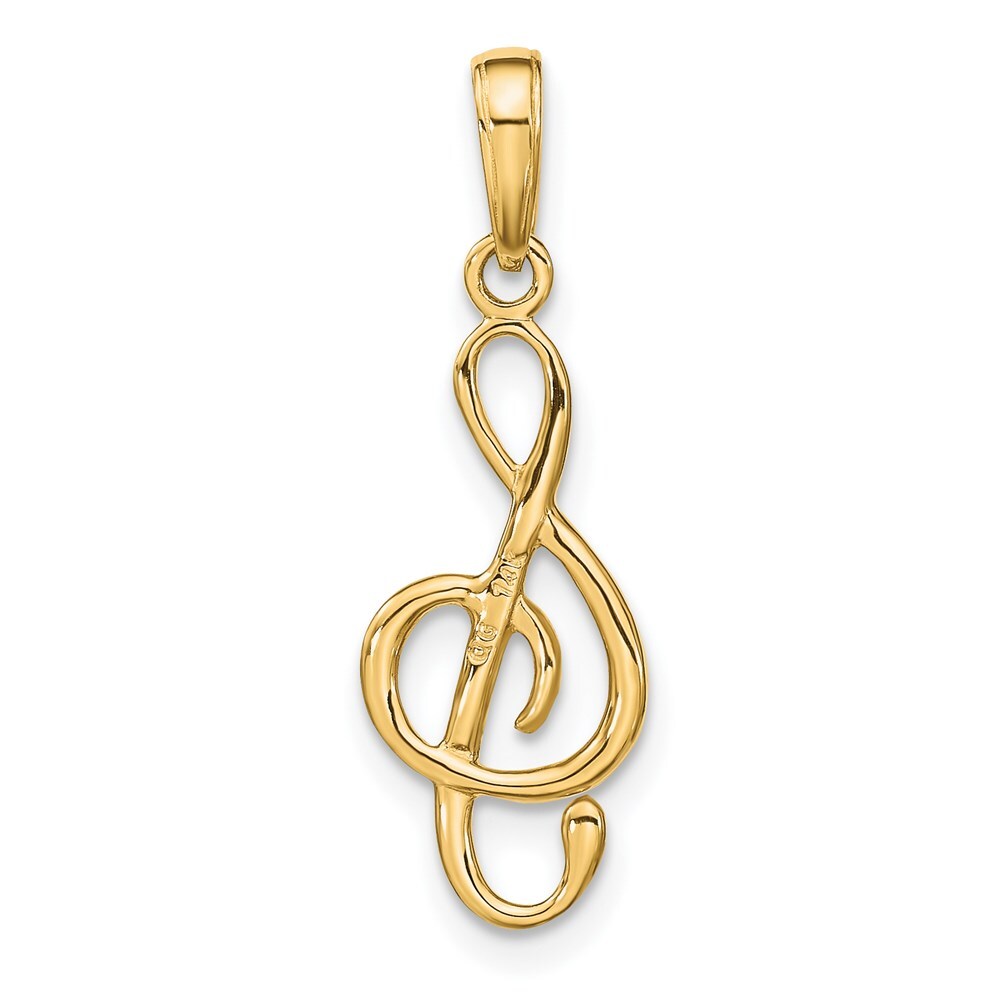 14k Yellow Gold 3-D Clef Treble Clef Pendant for Women