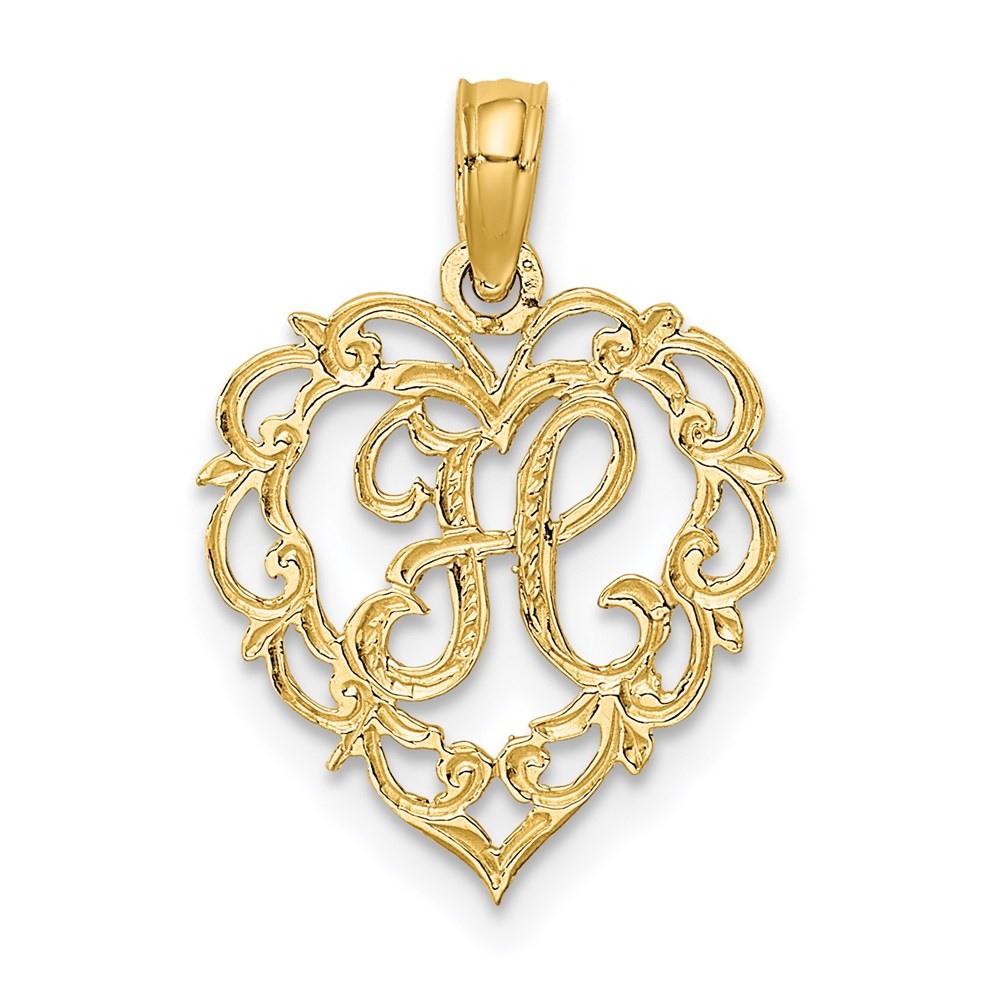 14k Yellow Gold Heart Script Letter H Initial Charm