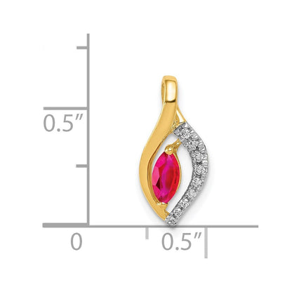 14k Yellow Gold Diamond and Marquise .32 Ruby Pendant for Women