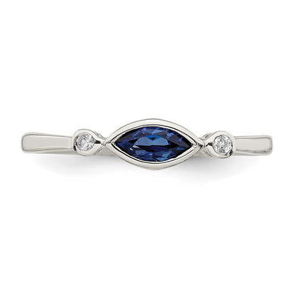 Sterling Silver Rhod-pltd Polished Created Sapphire/White Topaz Ring Size 7