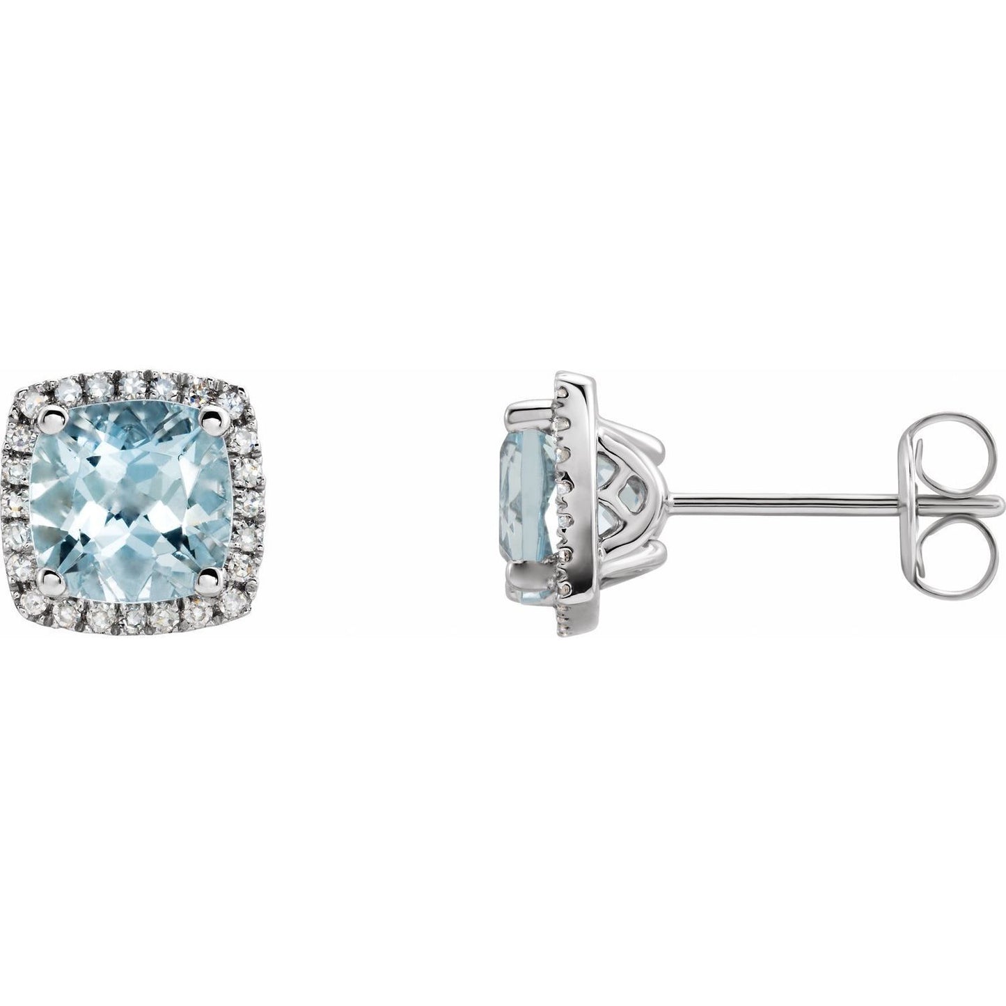 14k White Gold Natural Aquamarine and 1/8 CTW Natural Diamond Stud Earrings