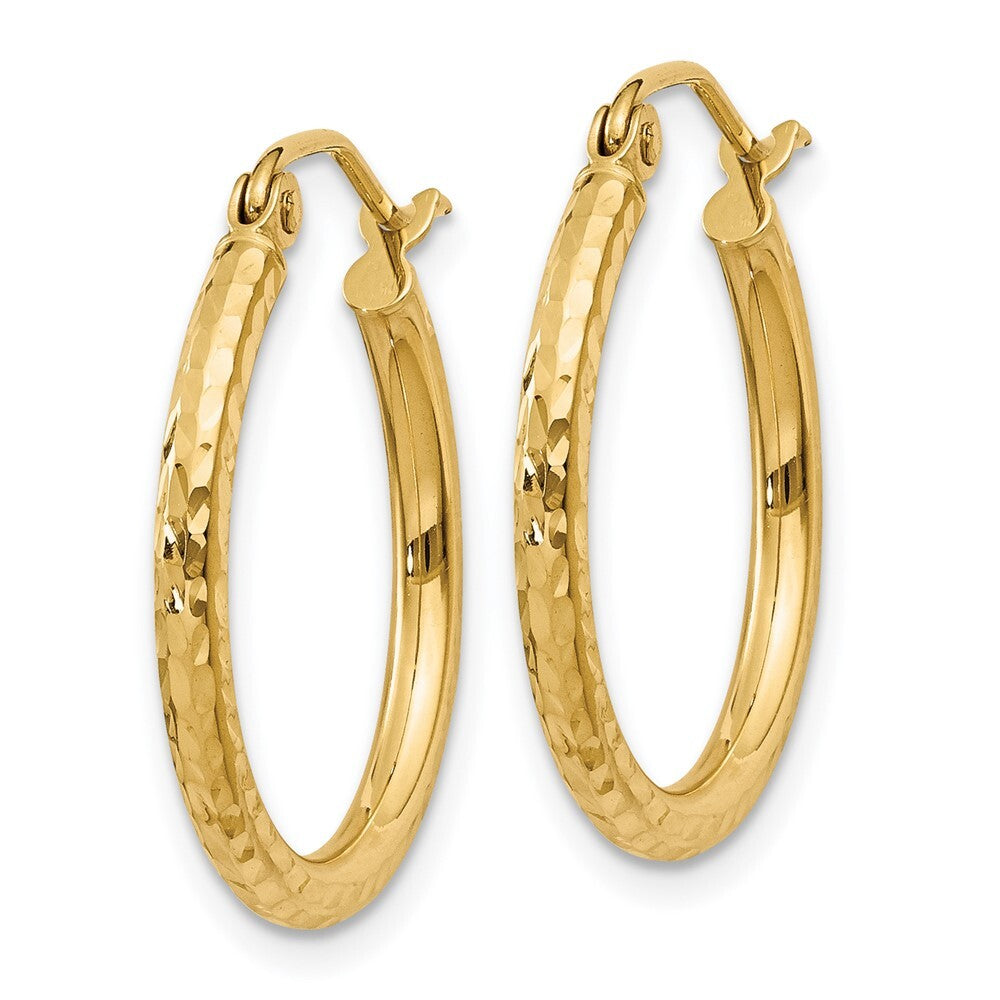 14k Yellow Gold Diamond-cut 2mm Round Tube Hoop Earrings Gift for Women