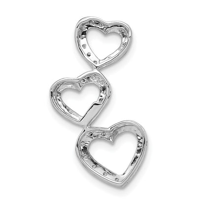 14k White Gold 1/10ct. Diamond Triple Heart Chain Slide Pendant for Women
