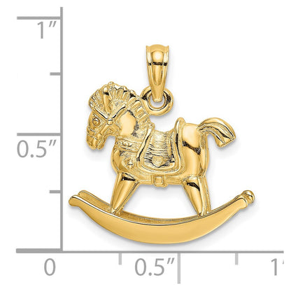 14k Yellow Gold 3-D Playful Rocking Horse Charm Pendant for Women