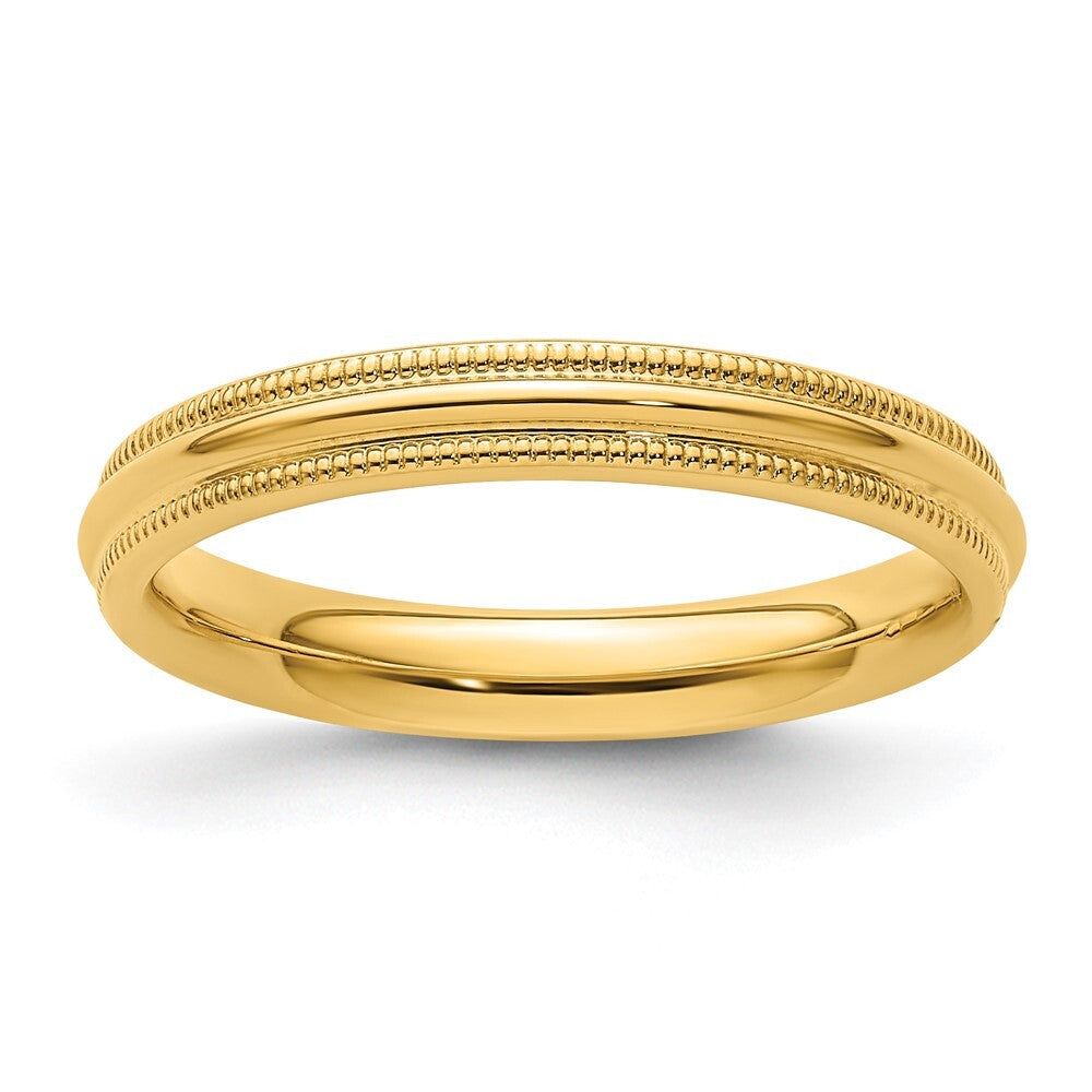 14K Yellow Gold 3mm Milgrain Half Round Comfort Fit Wedding Band Ring Size 6