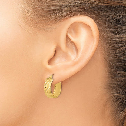 14k Yellow Gold Diamond-cut Hoop Earrings