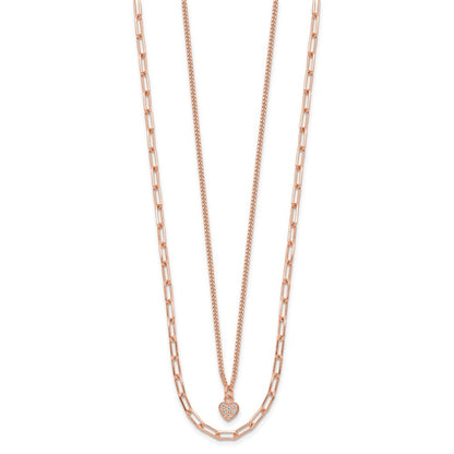 Sterling Silver Rose Gold-plated CZ Heart 17in w/2in ext. Necklace