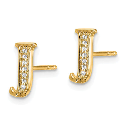 14k Yellow Gold Diamond Initial J Stud Earrings Gift for Women