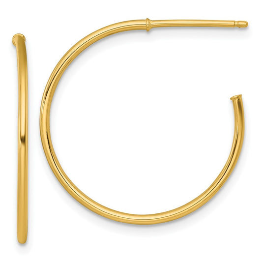 14k Yellow Gold Polished 1.2 x 25mm Solid C-Hoop Earrings