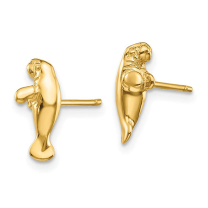 14k Yellow Gold Mini Manatee Earrings