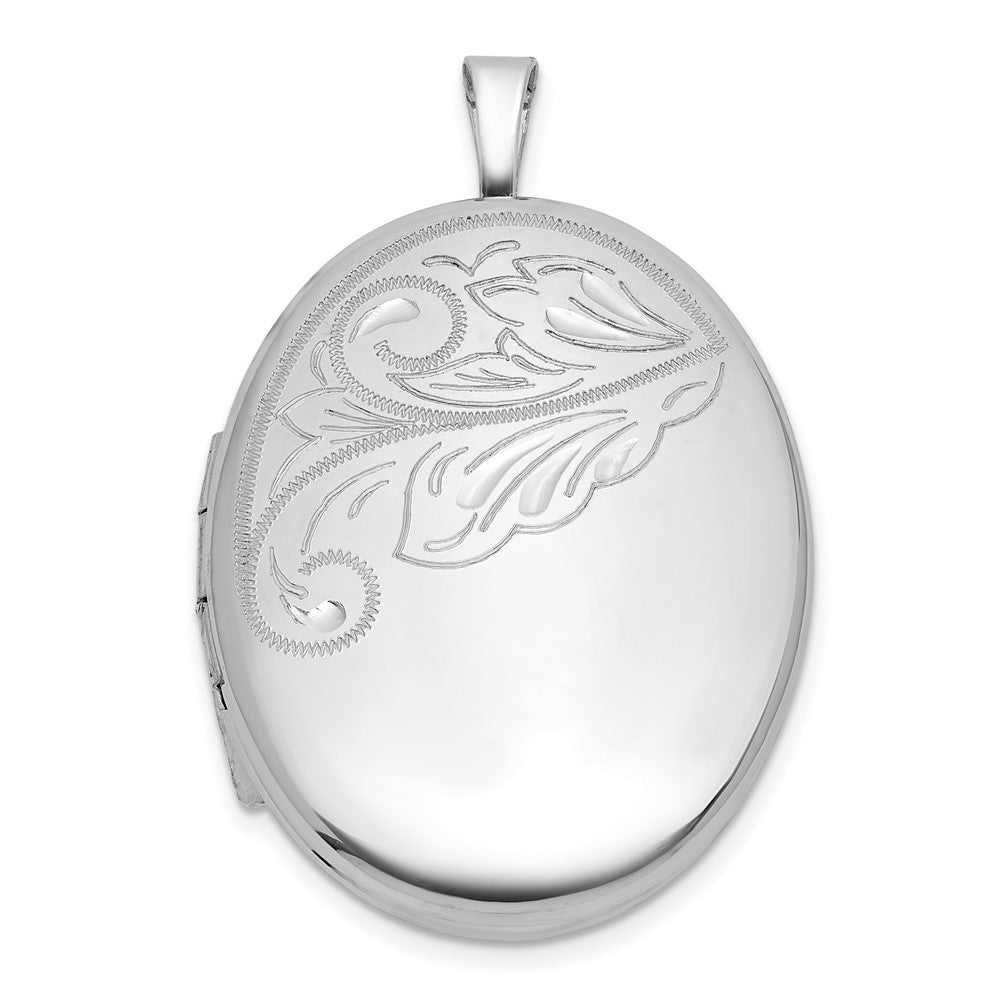 Sterling Silver Front Brushed Back Diamond-cut Floral Design 20mm Oval Locket