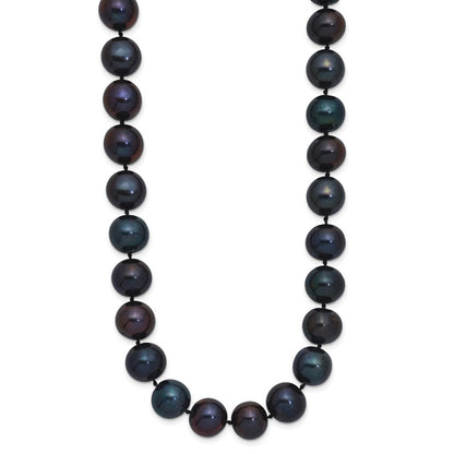 Sterling Silver Rhodium-plated 10-11mm Black Cultured Pearl Necklace 16"