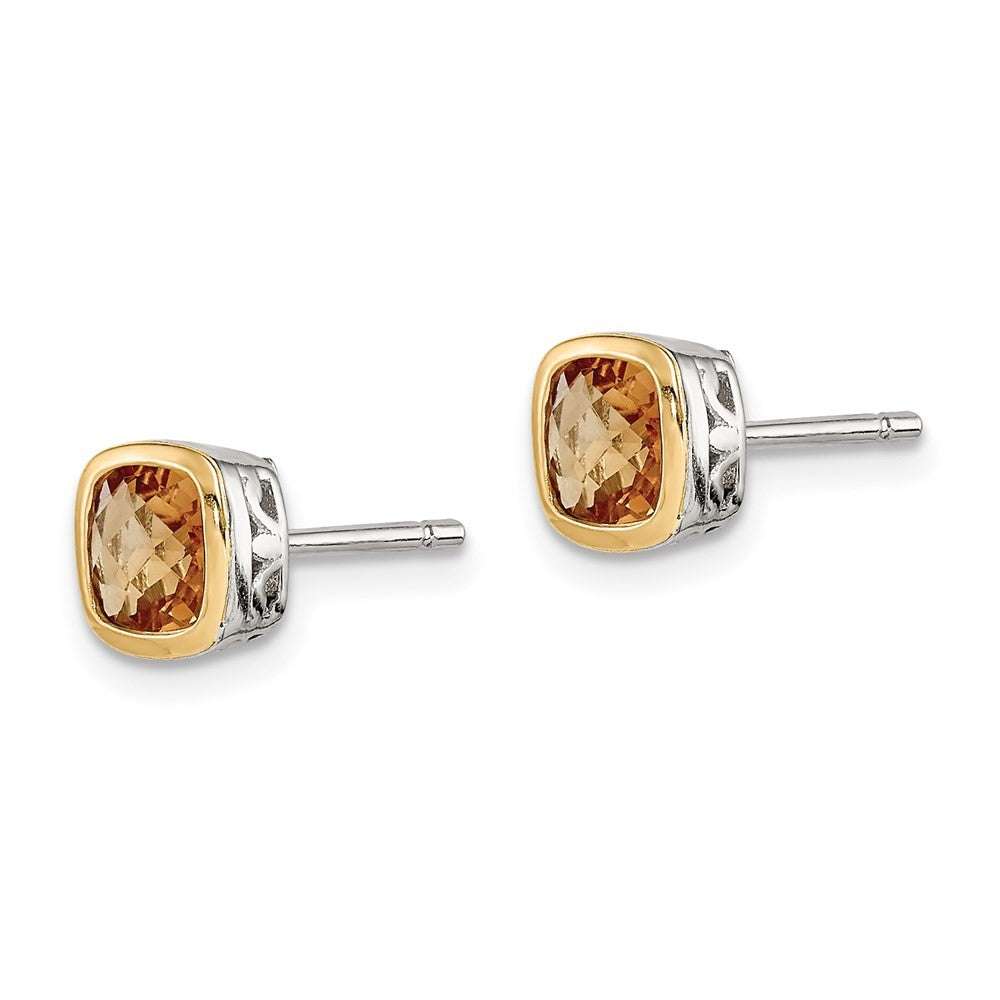 Sterling Silver Rhodium-plated with 14k Accent Citrine Square Stud Earrings