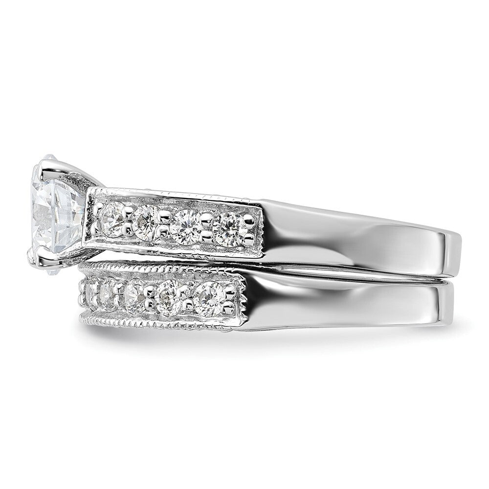 Sterling Silver Rhodium-plated 2-Piece Cubic Zirconia Wedding Set Ring Size 7