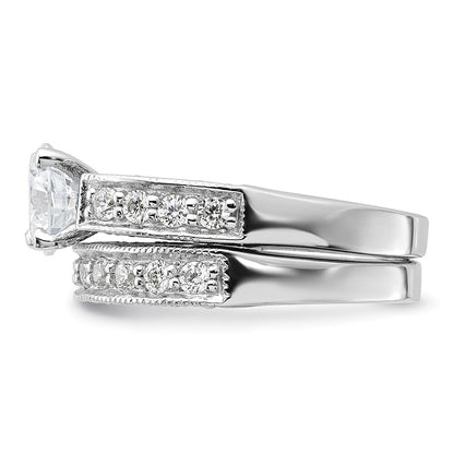 Sterling Silver Rhodium-plated 2-Piece Cubic Zirconia Wedding Set Ring Size 7