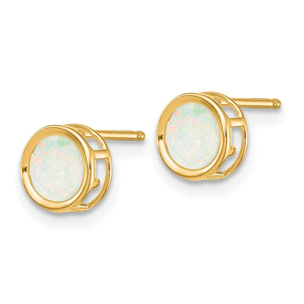 14k Yellow Gold 5mm Bezel Opal Stud Earrings Gift for Women