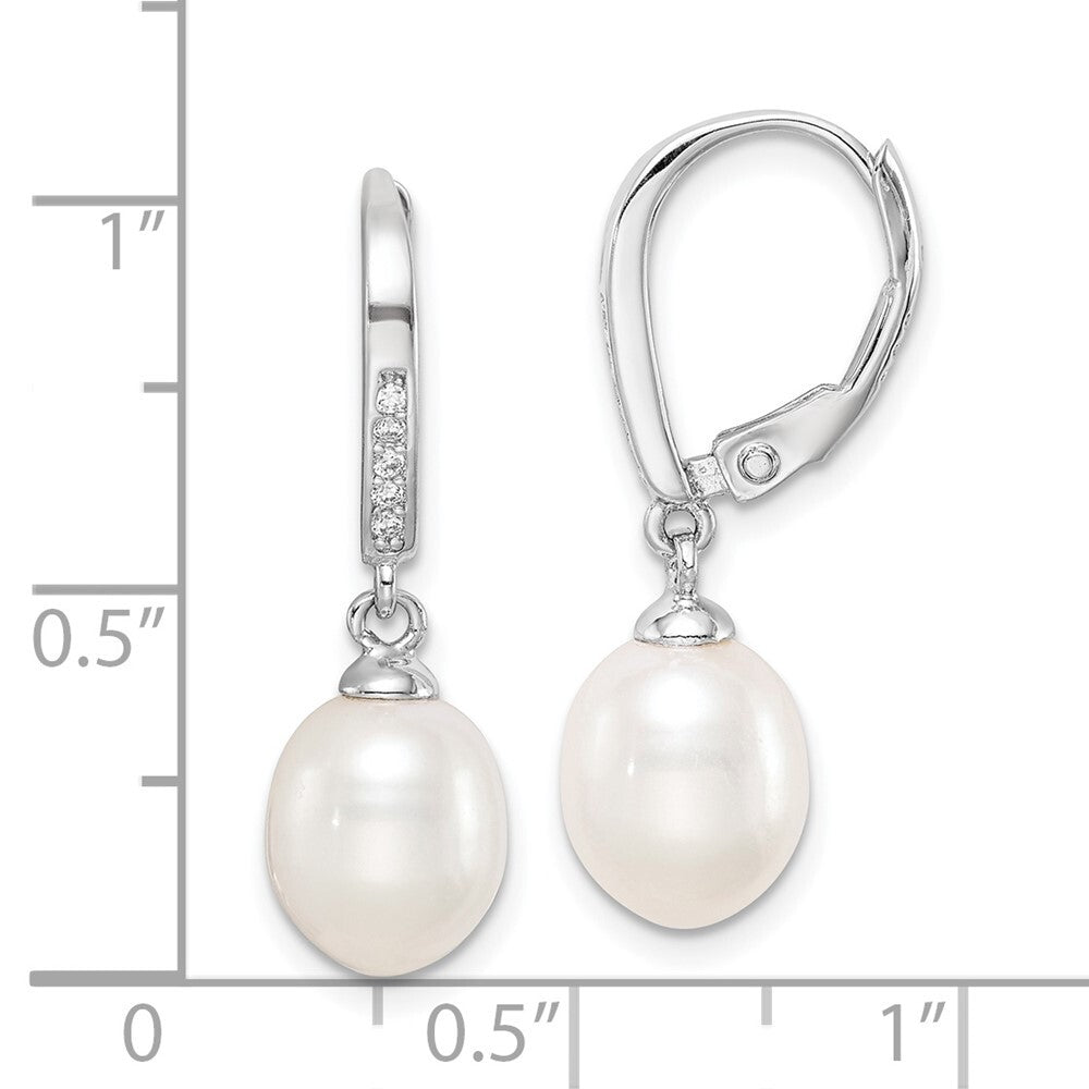Sterling Silver 7-8mm Teardrop Cultured Pearl & Cubic Zirconia Dangle Earrings
