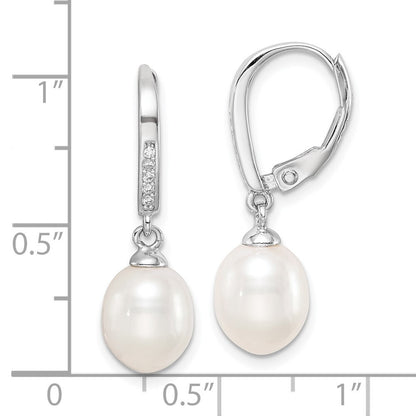Sterling Silver 7-8mm Teardrop Cultured Pearl & Cubic Zirconia Dangle Earrings