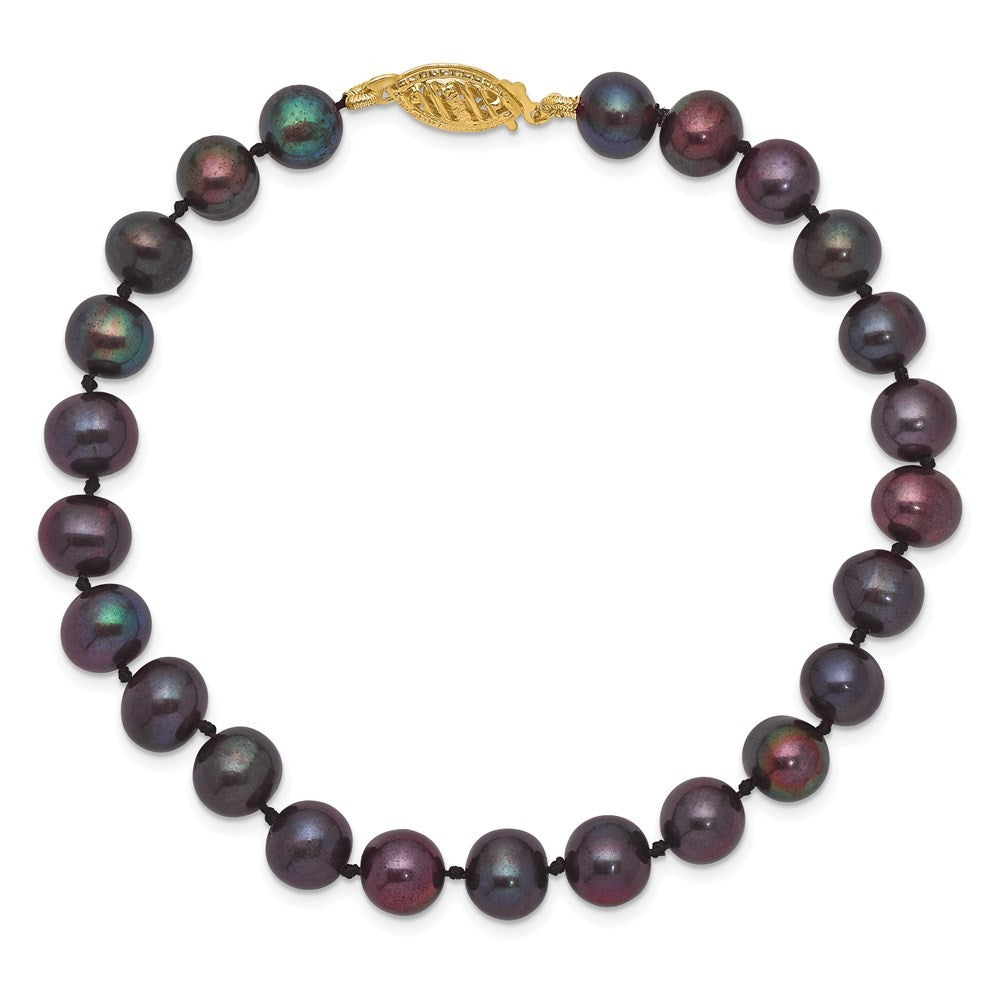 14k Yellow Gold 6-7mm Black Near-Round Freshwater Cultured Pearl 7.5" Bracelet