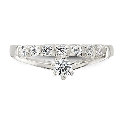 Sterling Silver Row and Solitaire Cubic Zirconia Ring Size 7