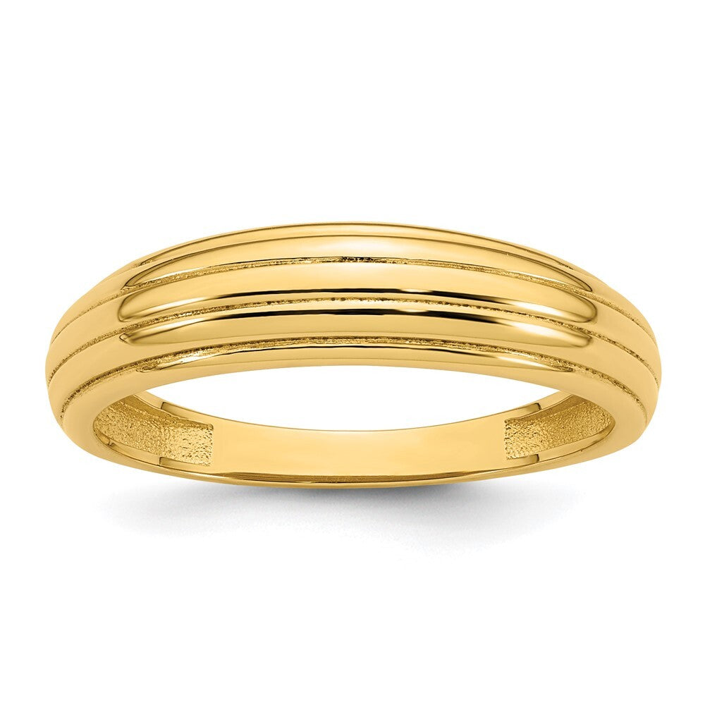 14K Yellow Gold Polished Grooved Graduated Ring Size 7