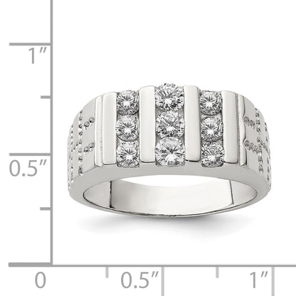 Sterling Silver Rhodium-plated Men's Cubic Zirconia Ring Size 10