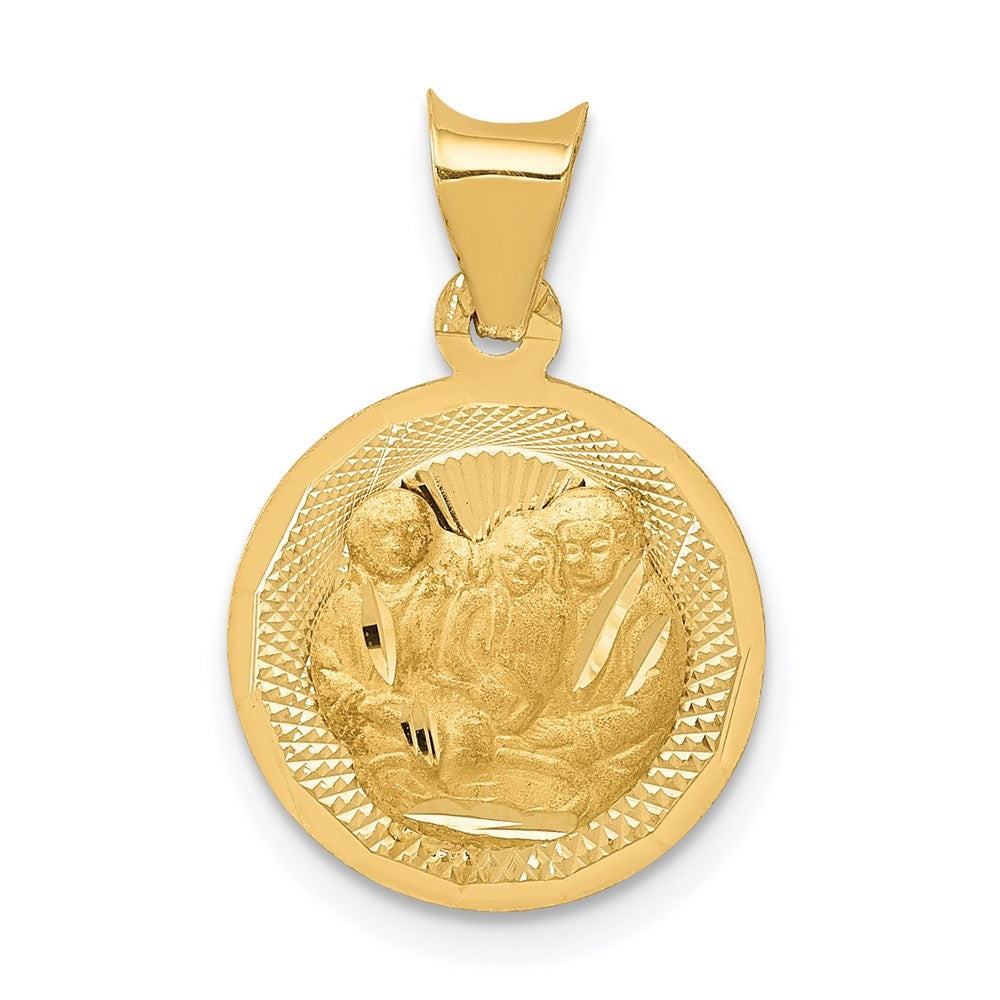 14k Yellow Gold Polished and Diamond-Cut Baptism Circle Pendant