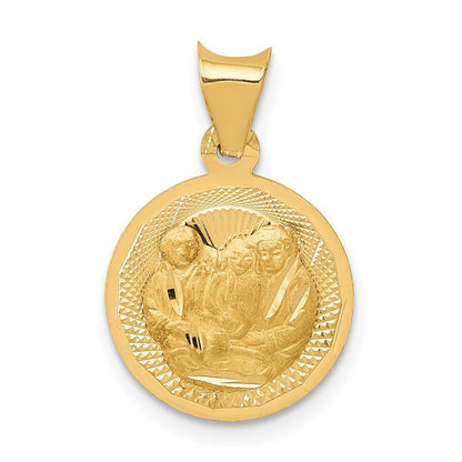 14k Yellow Gold Polished and Diamond-Cut Baptism Circle Pendant