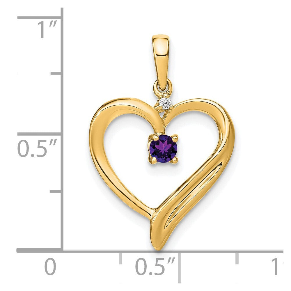14k Yellow Gold Amethyst and Diamond Heart Pendant for Women