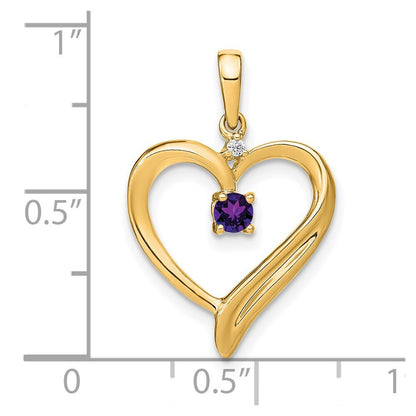 14k Yellow Gold Amethyst and Diamond Heart Pendant for Women