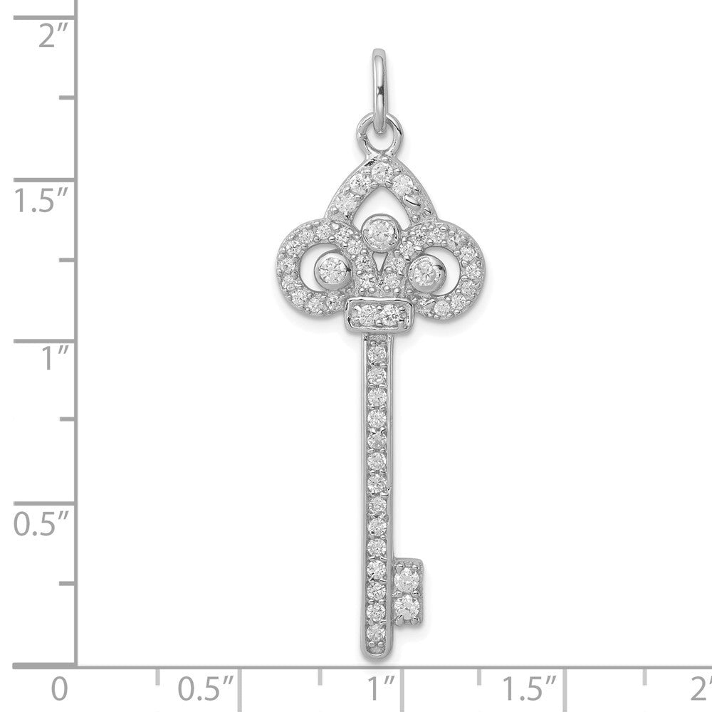 Sterling Silver Rhodium-plated and Cubic Zirconia Key Pendant