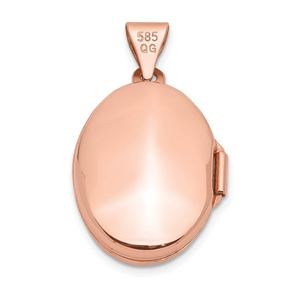 14k Rose Gold Polished 17mm Plain Oval Locket Pendant for Women