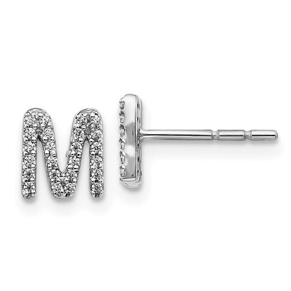 14k White Gold Diamond Initial M Stud Earrings