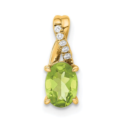 14k Yellow Gold Oval Peridot and Diamond Pendant