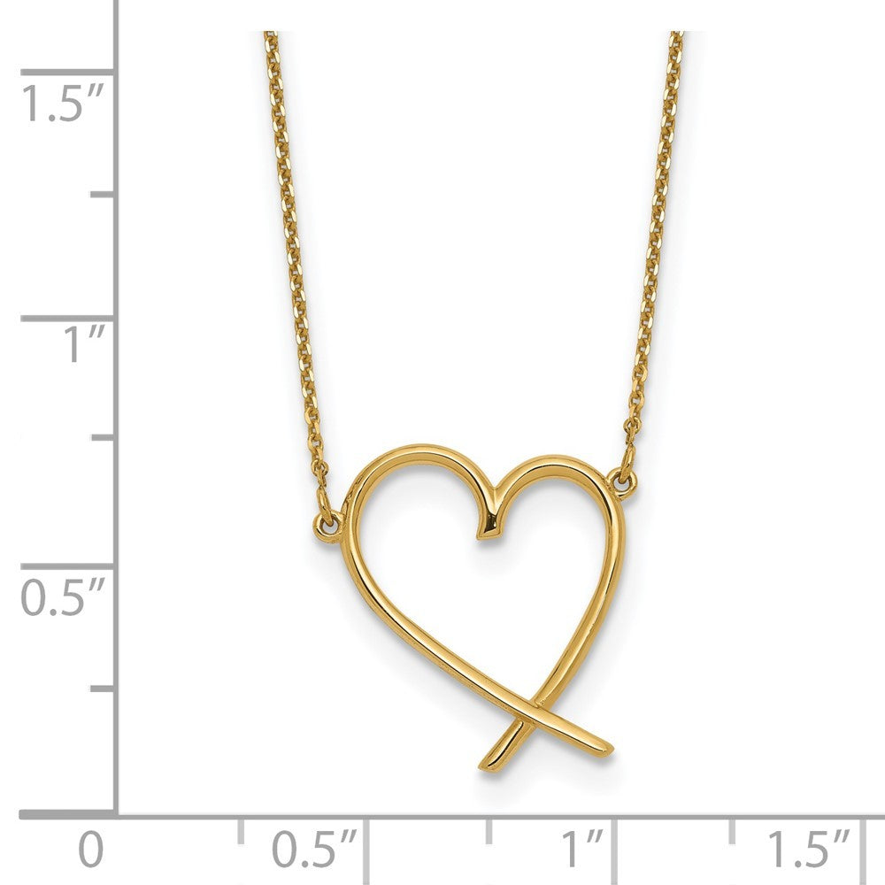 14k Yellow Gold Polished Open Heart w/2 in ext. Necklace
