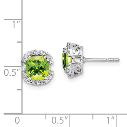 14k White Gold Cushion Peridot and Diamond Halo Stud Earrings