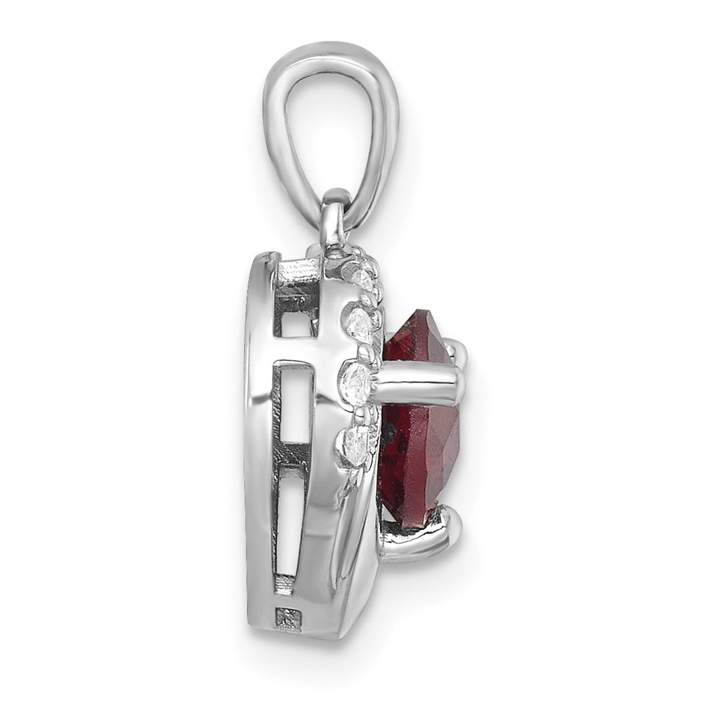Sterling Silver Rhodium-plated  Fancy Garnet and White Topaz Heart Pendant