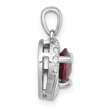 Sterling Silver Rhodium-plated  Fancy Garnet and White Topaz Heart Pendant