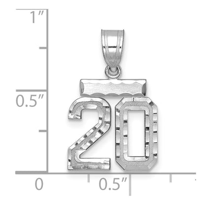 14k White Gold Small Brushed Diamond-cut Number 20 Charm Pendant for Women