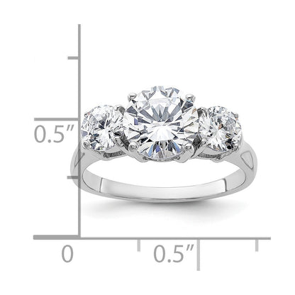 Sterling Silver Rhodium-plated Three Stone Cubic Zirconia Ring Size 8