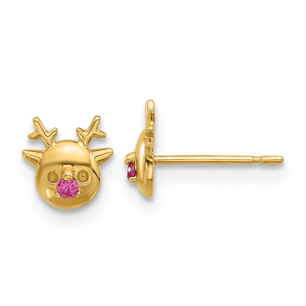 14k Yellow Gold Polished Cubic Zirconia Reindeer Stud Earrings Gift for Women