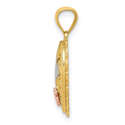 14k Tri-Color Gold Tri-color Polished #1 MOM Shadowbox Pendant for Women