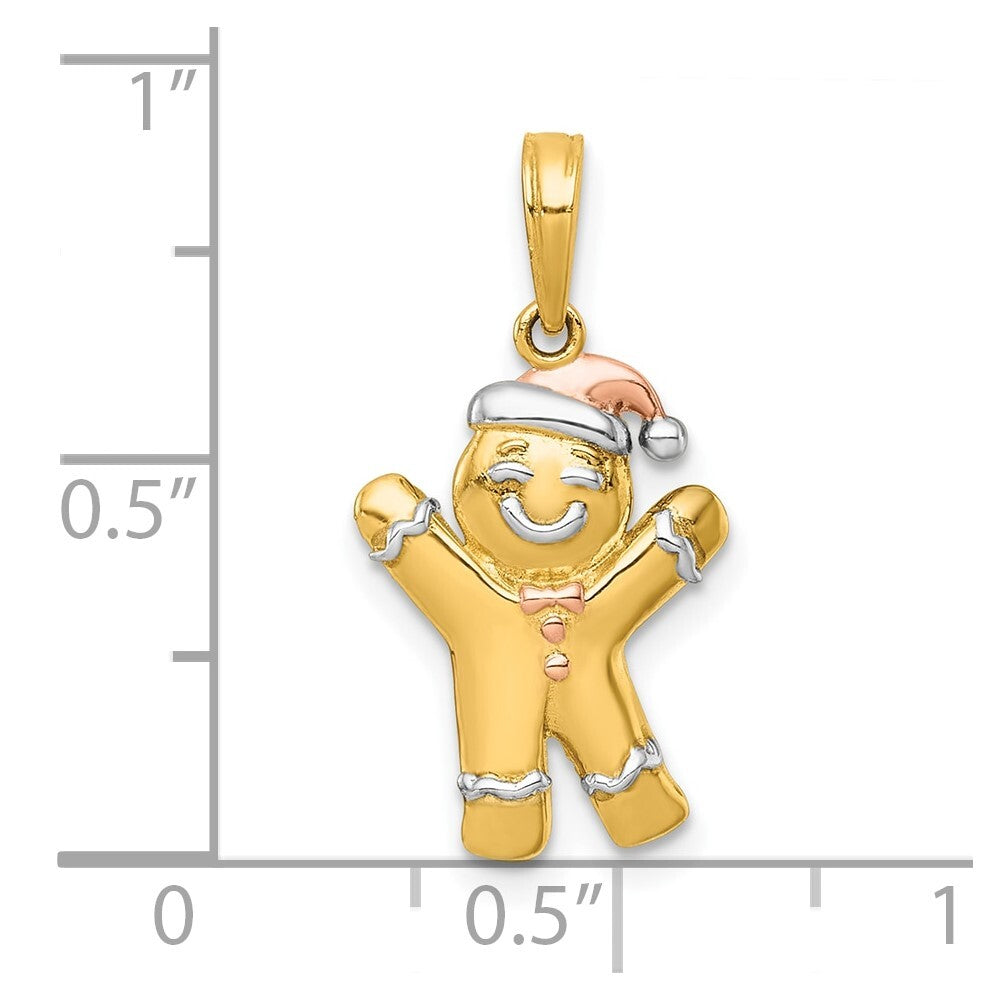 14k Yellow Gold Rose-plating Polished Gingerbread Man Charm Pendant