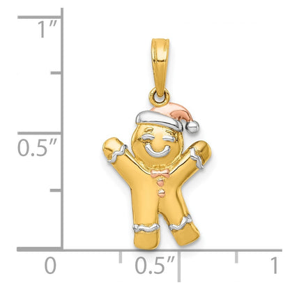 14k Yellow Gold Rose-plating Polished Gingerbread Man Charm Pendant