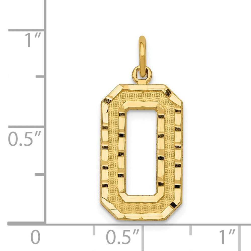 14k Yellow Gold Large Brushed Diamond-cut Number 0 Charm Pendant for Women