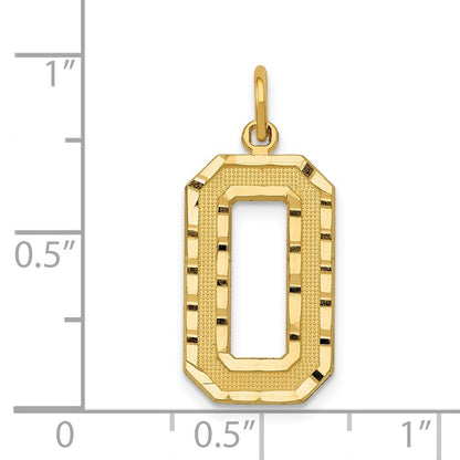 14k Yellow Gold Large Brushed Diamond-cut Number 0 Charm Pendant for Women