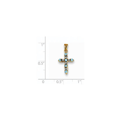 14k Yellow Gold Blue Topaz and Diamond Cross Pendant for Women