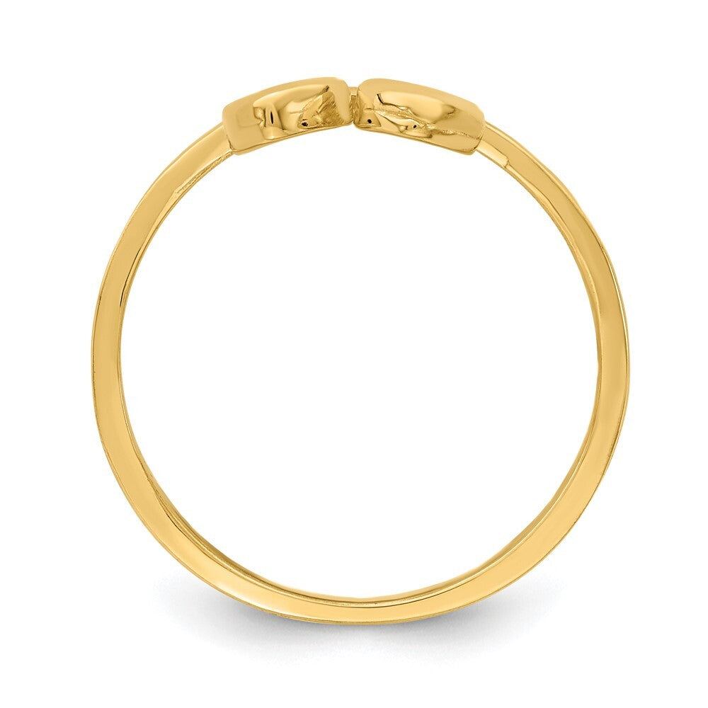 14K Yellow Gold Double Heart Drop V Ring