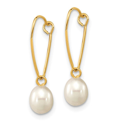 14k Yellow Gold 6-7mm White Rice Freshwater Cultured Pearl Dangle Earrings