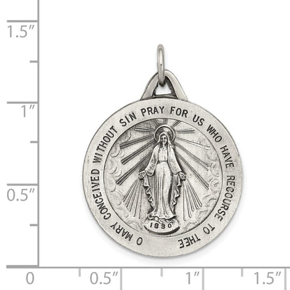 Sterling Silver Antiqued Miraculous Medal Pendant Holiday Gift for Women